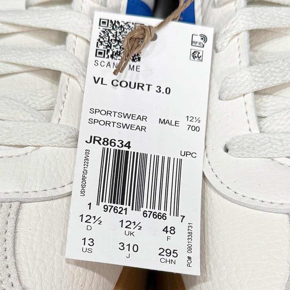 Adidas VL Court 3.0 Shoes / Sneakers - NEW Mens 13 Off White / Blue #49118-OFCL - Picture 4 of 5